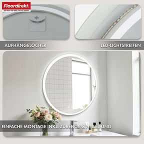 Miroir de salle de bain avec éclairage LED | Liora | Commande tactile avec anti-buée et 3 couleurs de lumière au choix | Disponible en différentes tailles