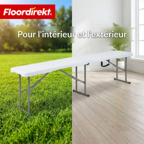 Banc de jardin | Chiba | Banc pliant 183 cm en blanc, résistant aux intempéries & supporte jusqu’à 320 kg