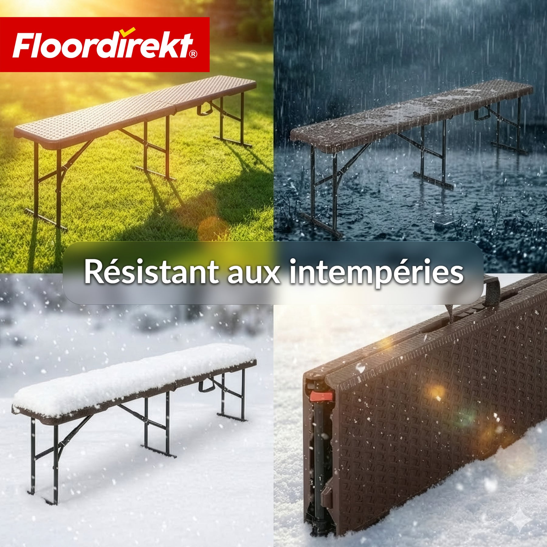 Banc de jardin | Kagawa | Banc pliant résistant aux intempéries 183 cm en brun pour jardin, balcon & événements