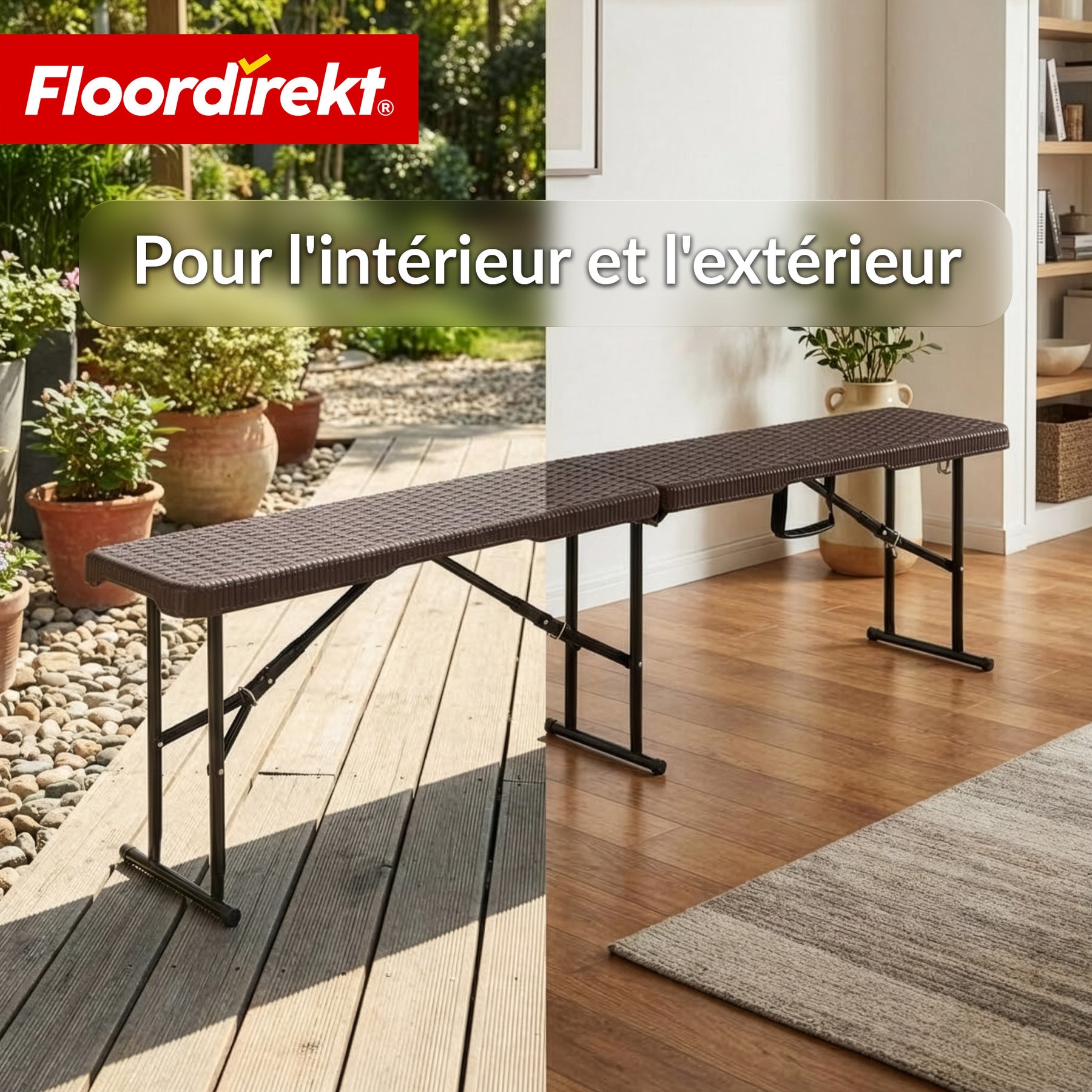 Banc de jardin | Kagawa | Banc pliant résistant aux intempéries 183 cm en brun pour jardin, balcon & événements