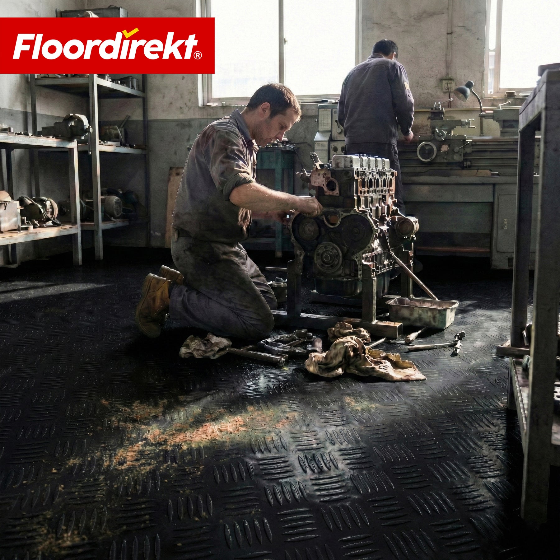 Revêtement de sol PVC | Bullet | Aspect tôle striée | Antidérapant & Facile d’entretien | Au mètre / Découpe sur mesure | Largeur 110 cm