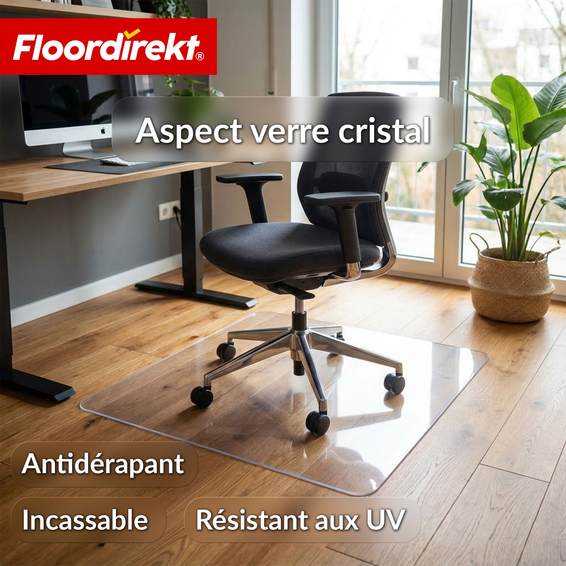 Tapis de protection de sol | Secura | Transparent 80 × 118 cm | Sous-tapis de chaise de bureau en PVC incassable 5 mm pour parquet, stratifié & moquette