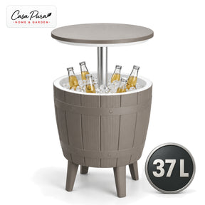 Table glacière | Bora | Table de jardin réglable en hauteur avec bac réfrigérant de 37 L, effet tonneau | 2 coloris