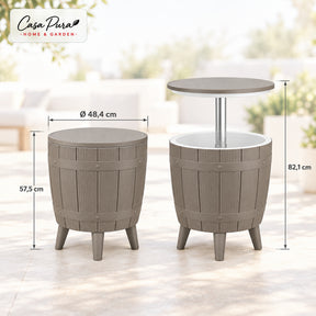 Table glacière | Bora | Table de jardin réglable en hauteur avec bac réfrigérant de 37 L, effet tonneau | 2 coloris