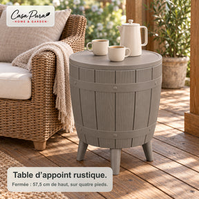 Table glacière | Bora | Table de jardin réglable en hauteur avec bac réfrigérant de 37 L, effet tonneau | 2 coloris