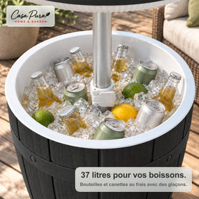 Table glacière | Bora | Table de jardin réglable en hauteur avec bac réfrigérant de 37 L, effet tonneau | 2 coloris
