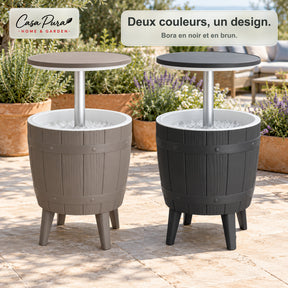 Table glacière | Bora | Table de jardin réglable en hauteur avec bac réfrigérant de 37 L, effet tonneau | 2 coloris