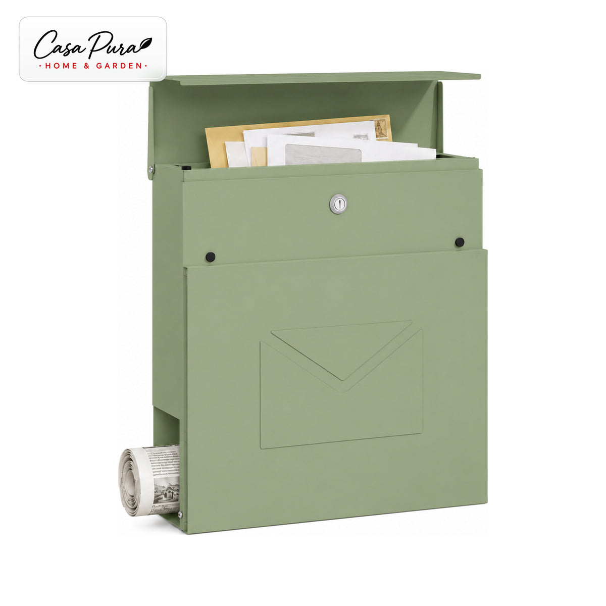 Boîte aux lettres | Laurent | Boîte aux lettres murale avec Porte-journaux | Verte | Verrouillable