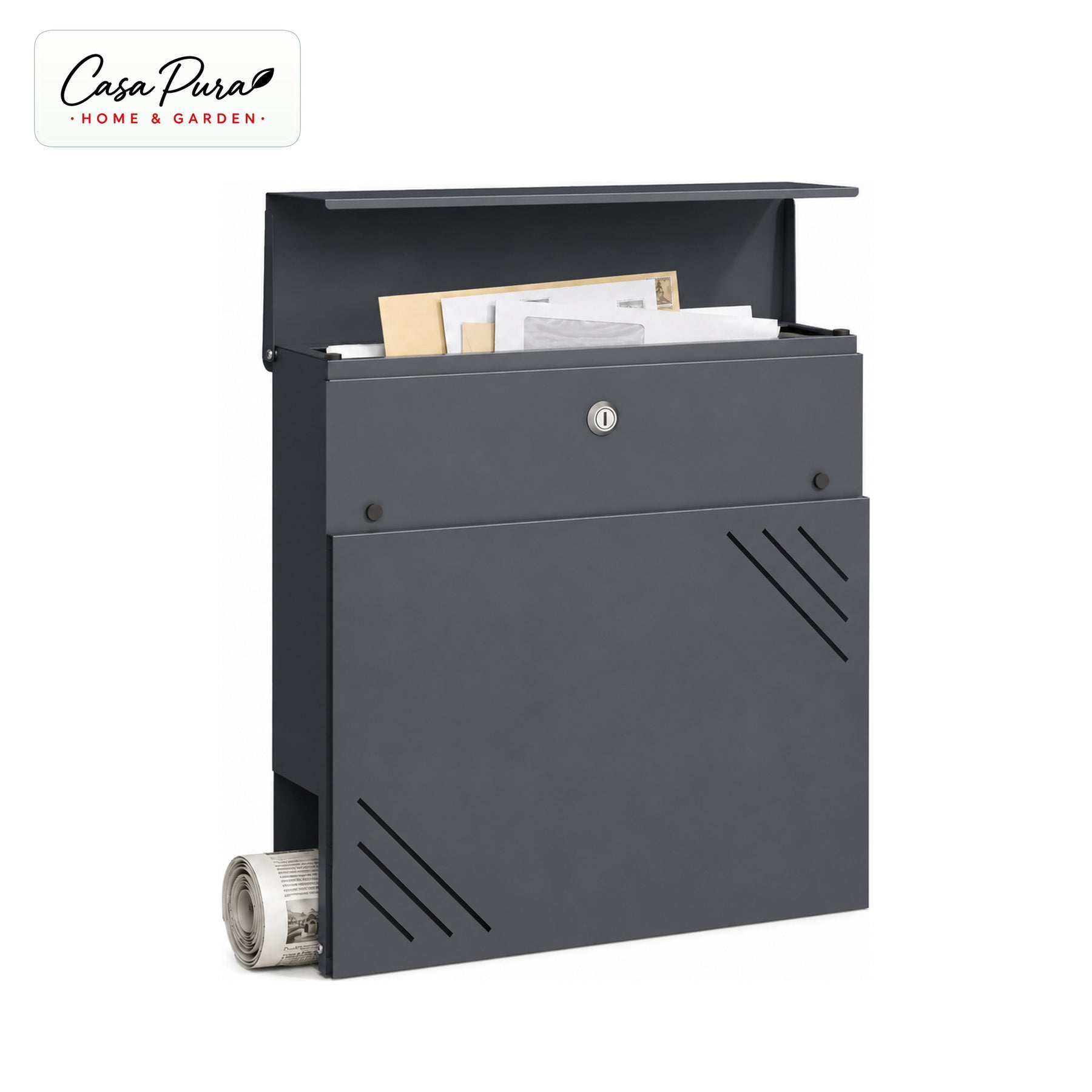 Boîte aux lettres | Lucien | Boîte murale en acier galvanisé | Verrouillable | Anthracite | Avec porte-journaux