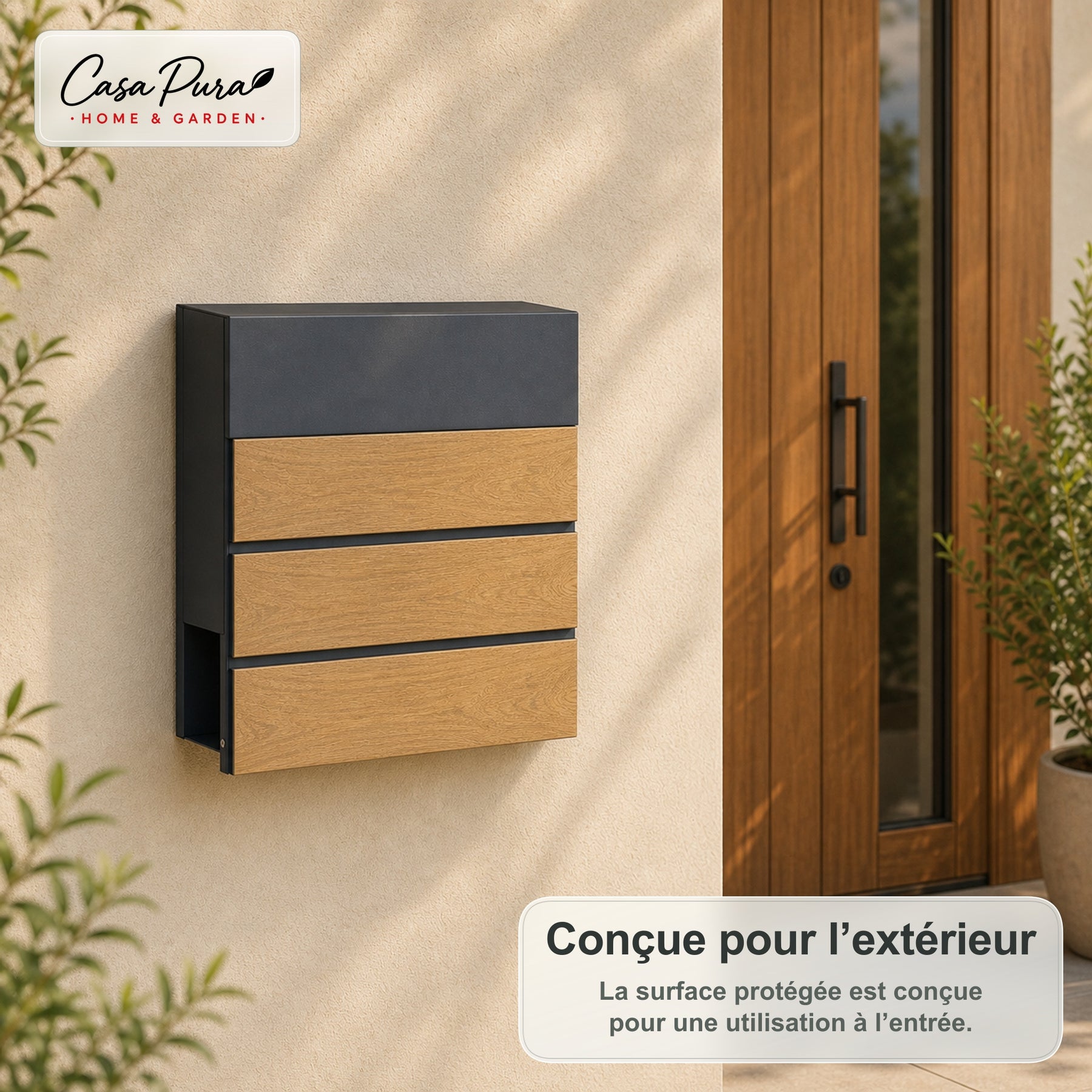 Boîte aux lettres | Roland | Boîte aux lettres murale moderne avec porte-journaux | Anthracite aspect bois