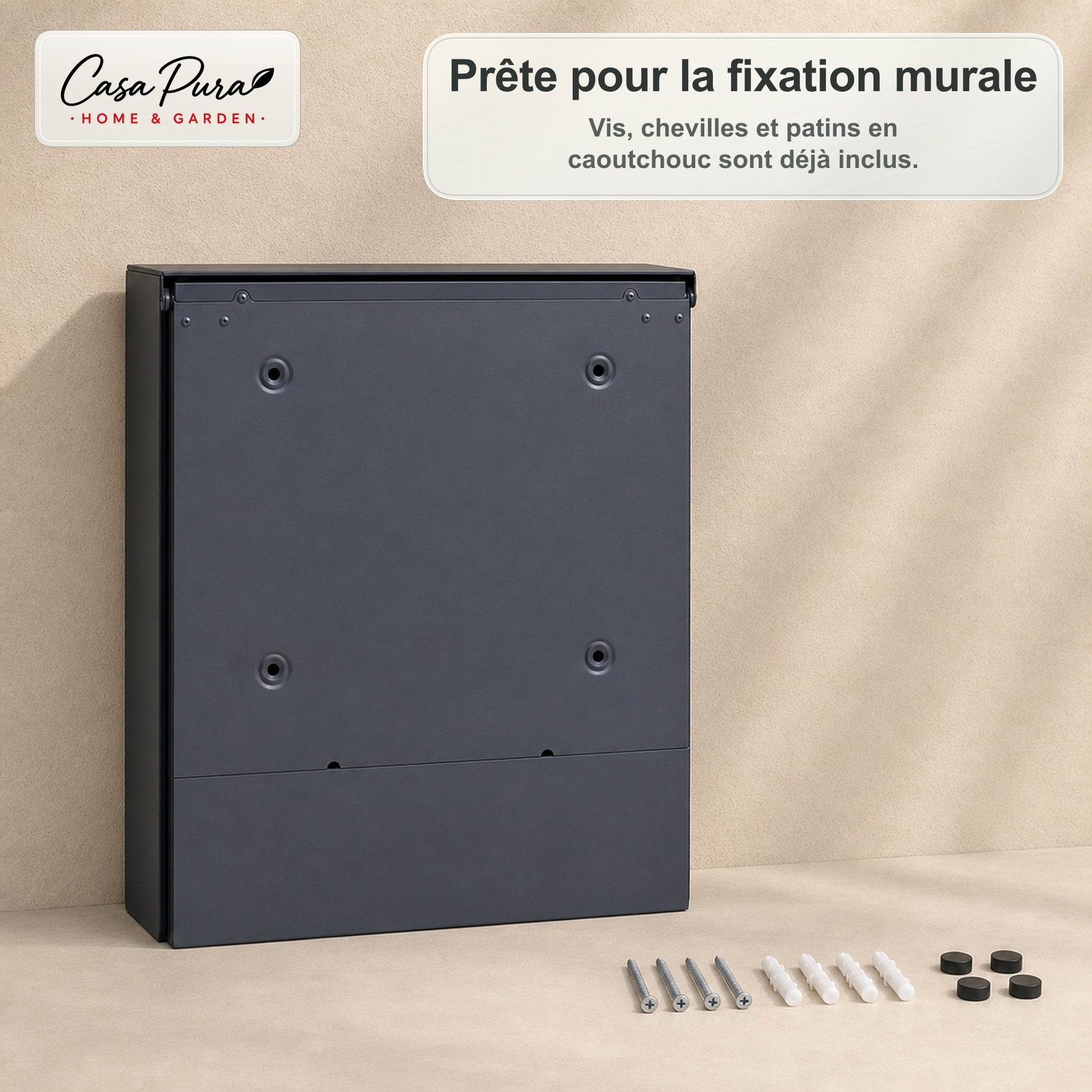 Boîte aux lettres | Roland | Boîte aux lettres murale moderne avec porte-journaux | Anthracite aspect bois