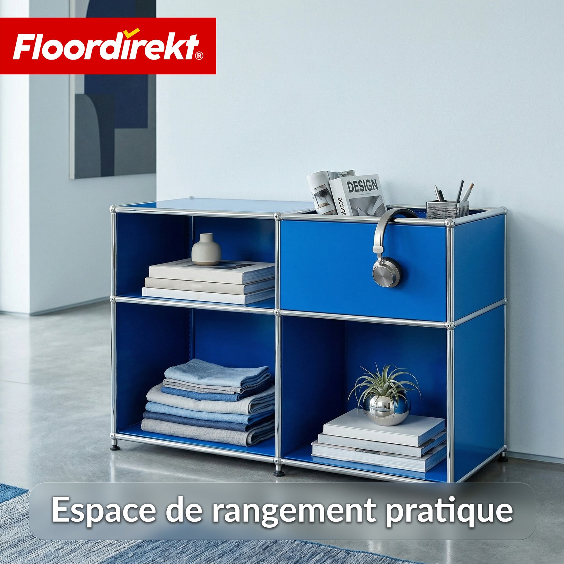 Étagère métallique | Concept Epure MK-030 | Étagère sur pied avec 3 niveaux & compartiment de rangement | Étagère cuisine, bureau & salon