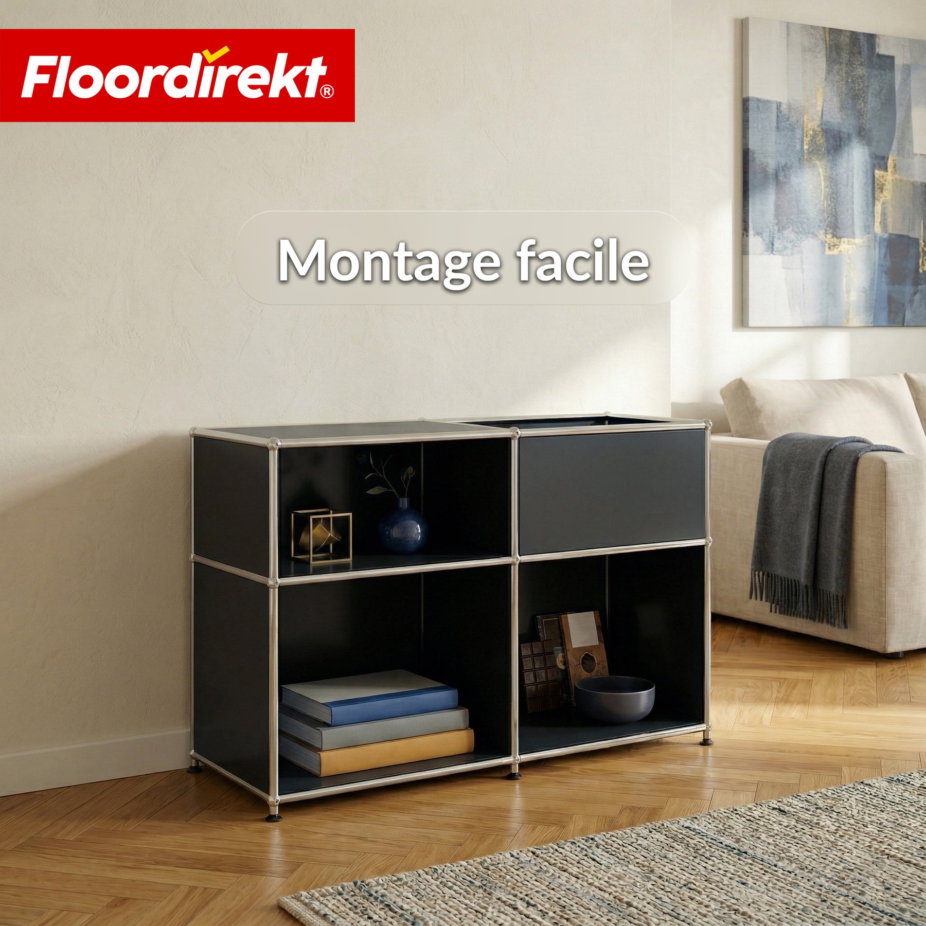 Étagère métallique | Concept Epure MK-030 | Étagère sur pied avec 3 niveaux & compartiment de rangement | Étagère cuisine, bureau & salon