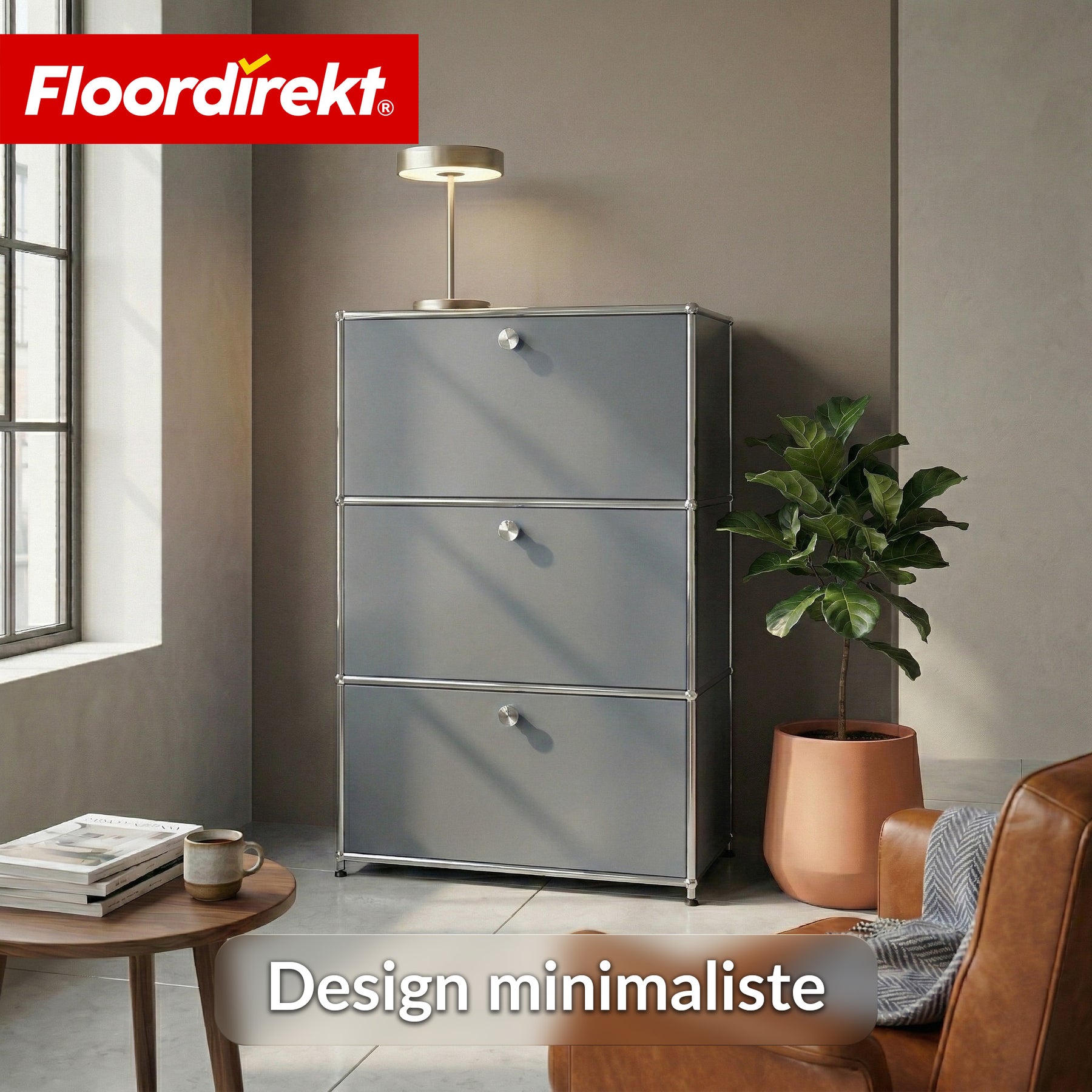 Armoire métallique | Concept Epure MK-129 | Buffet avec 3 compartiments verrouillables | Meuble de rangement moderne