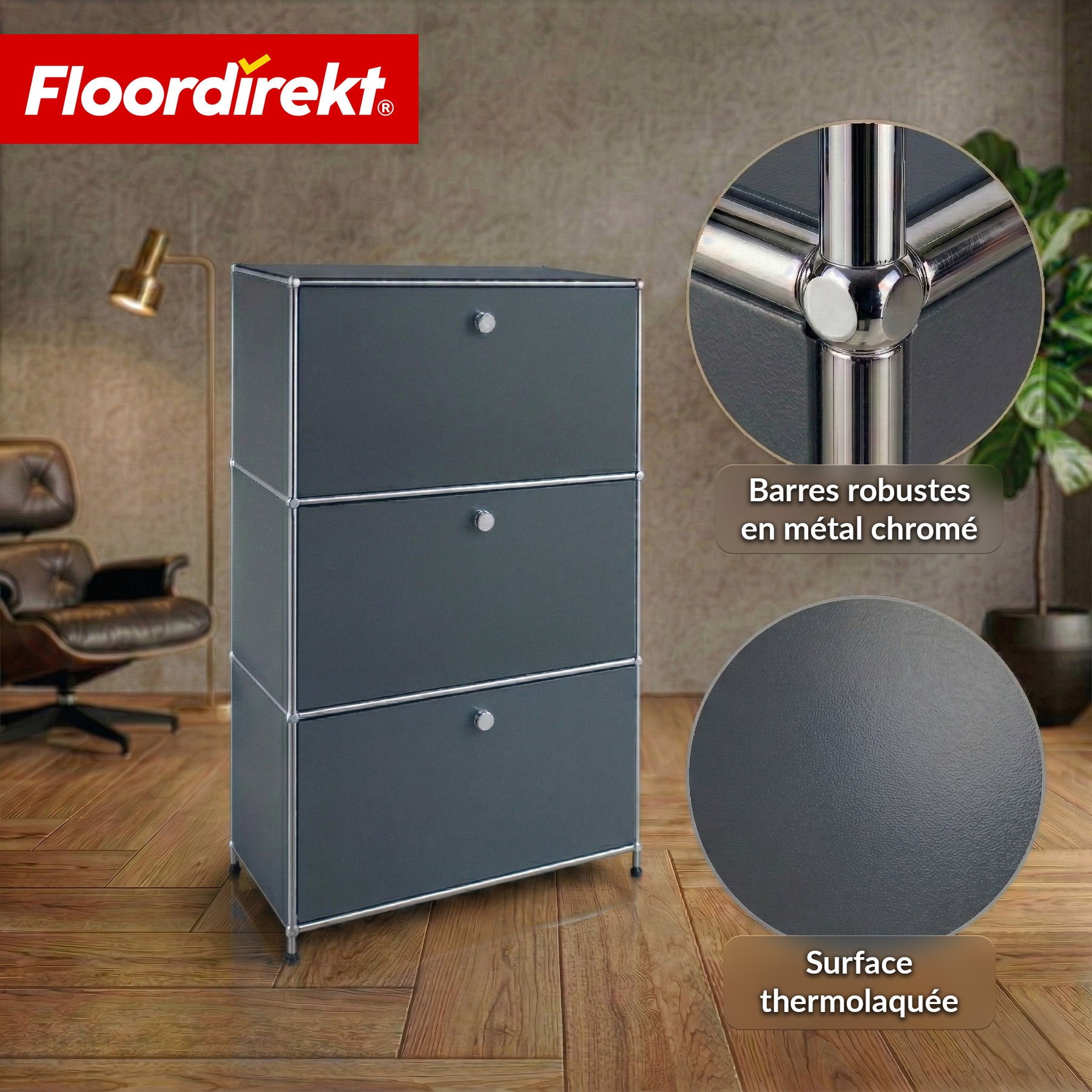 Armoire métallique | Concept Epure MK-129 | Buffet avec 3 compartiments verrouillables | Meuble de rangement moderne