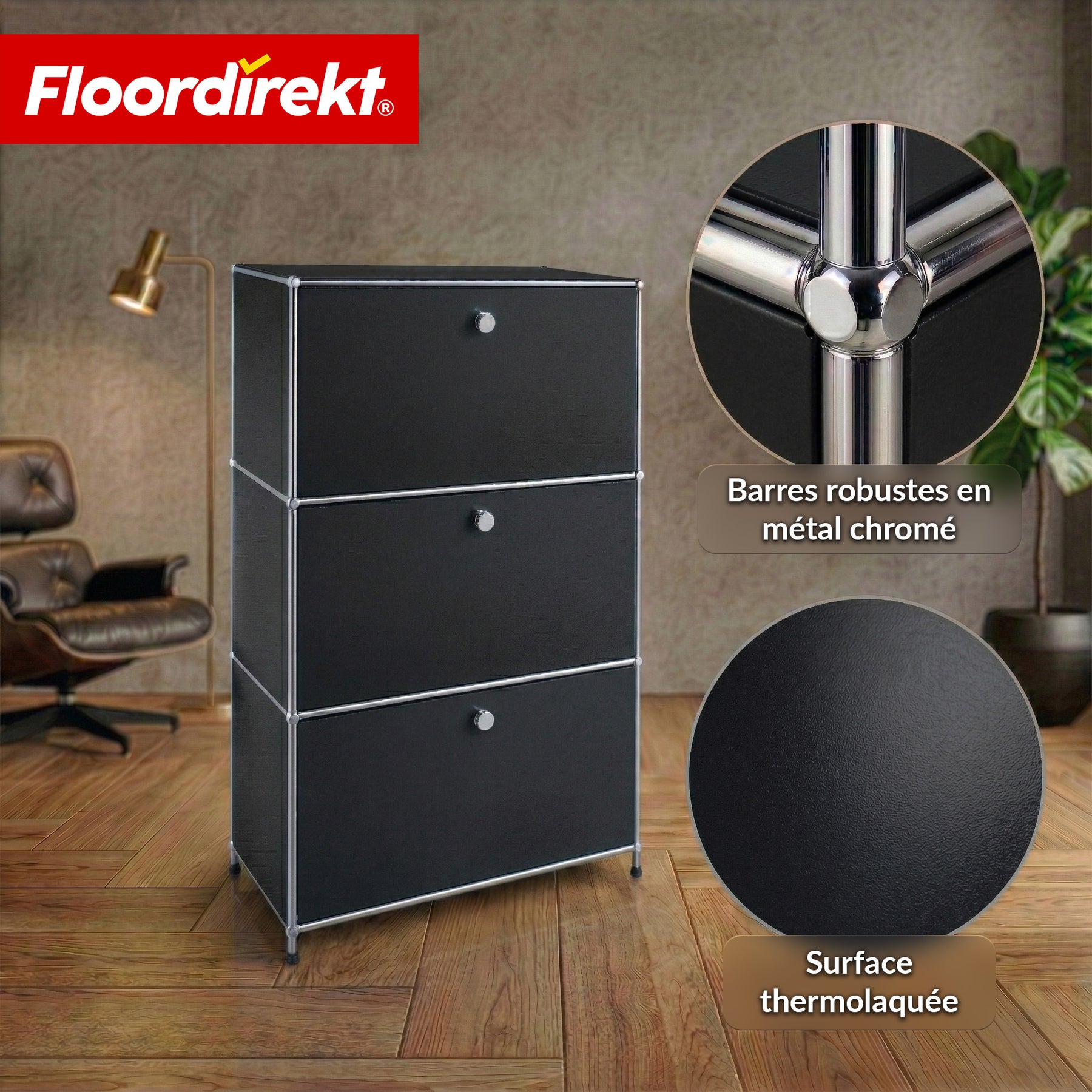 Armoire métallique | Concept Epure MK-129 | Buffet avec 3 compartiments verrouillables | Meuble de rangement moderne