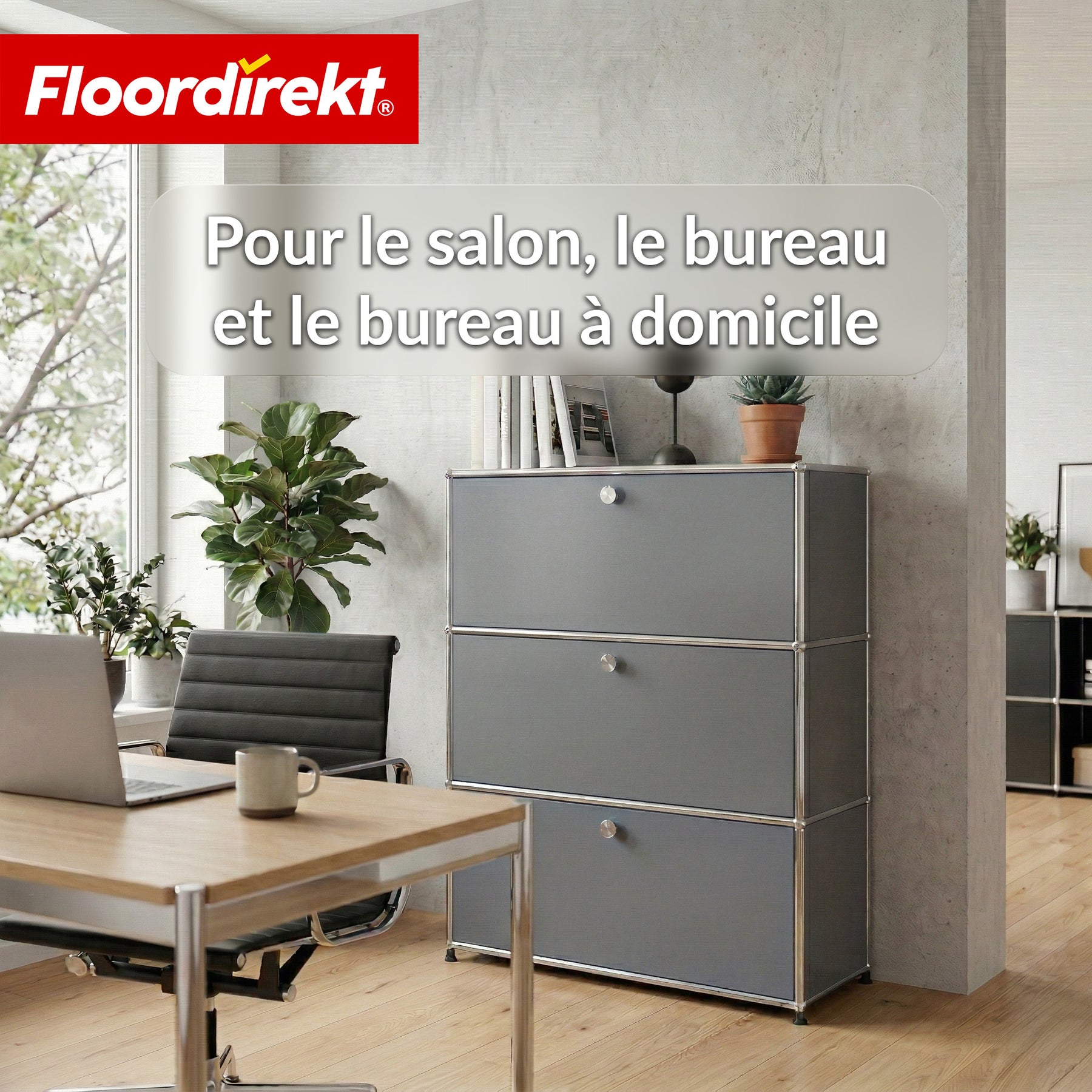 Armoire métallique | Concept Epure MK-129 | Buffet avec 3 compartiments verrouillables | Meuble de rangement moderne