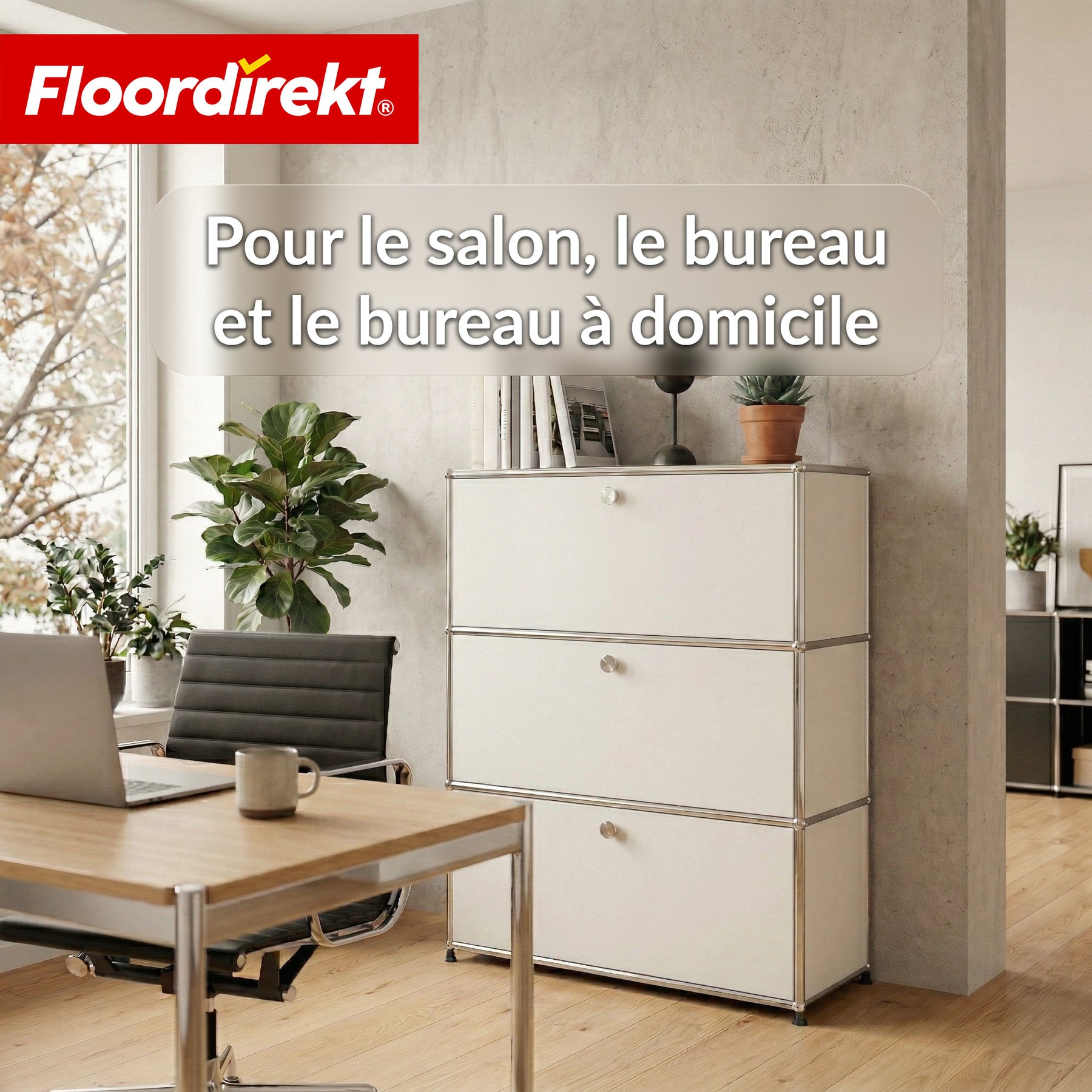 Armoire métallique | Concept Epure MK-129 | Buffet avec 3 compartiments verrouillables | Meuble de rangement moderne