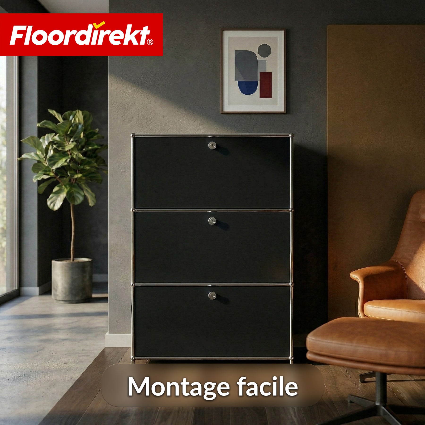 Armoire métallique | Concept Epure MK-129 | Buffet avec 3 compartiments verrouillables | Meuble de rangement moderne