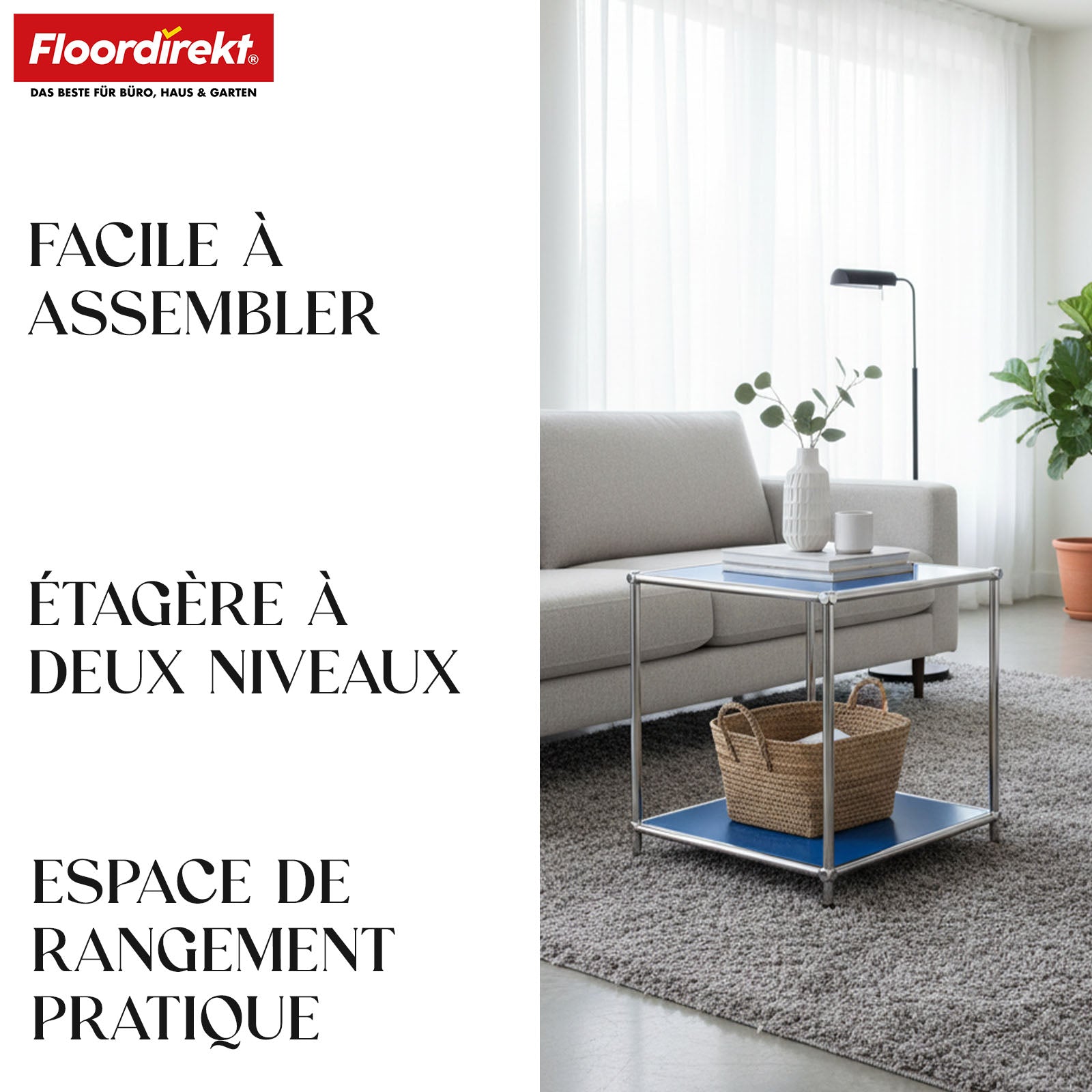 Étagère métallique | Concept Epure MK-012 | Étagère d'appoint et de rangement ouverte avec 2 tablettes | Disponible en plusieurs couleurs