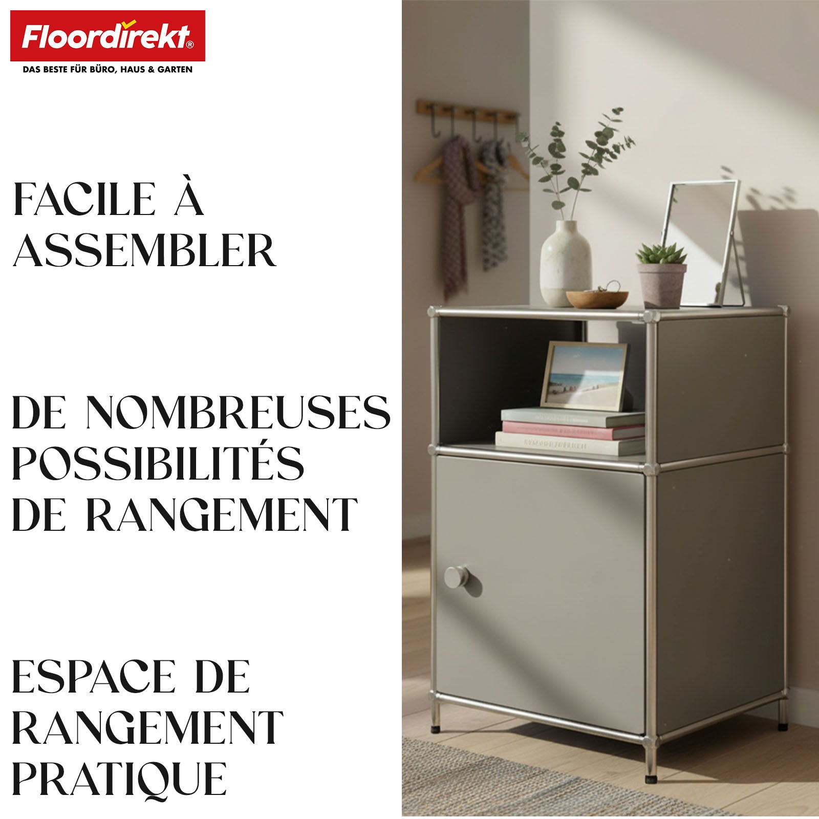 Étagère métallique | Concept Epure MK-040 | Étagère de rangement à 3 niveaux avec porte et tablettes | Disponible en plusieurs couleurs
