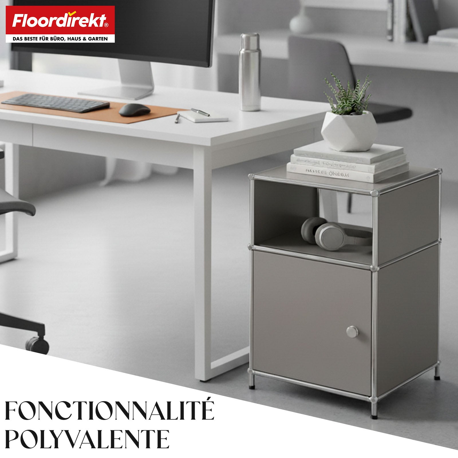 Étagère métallique | Concept Epure MK-040 | Étagère de rangement à 3 niveaux avec porte et tablettes | Disponible en plusieurs couleurs