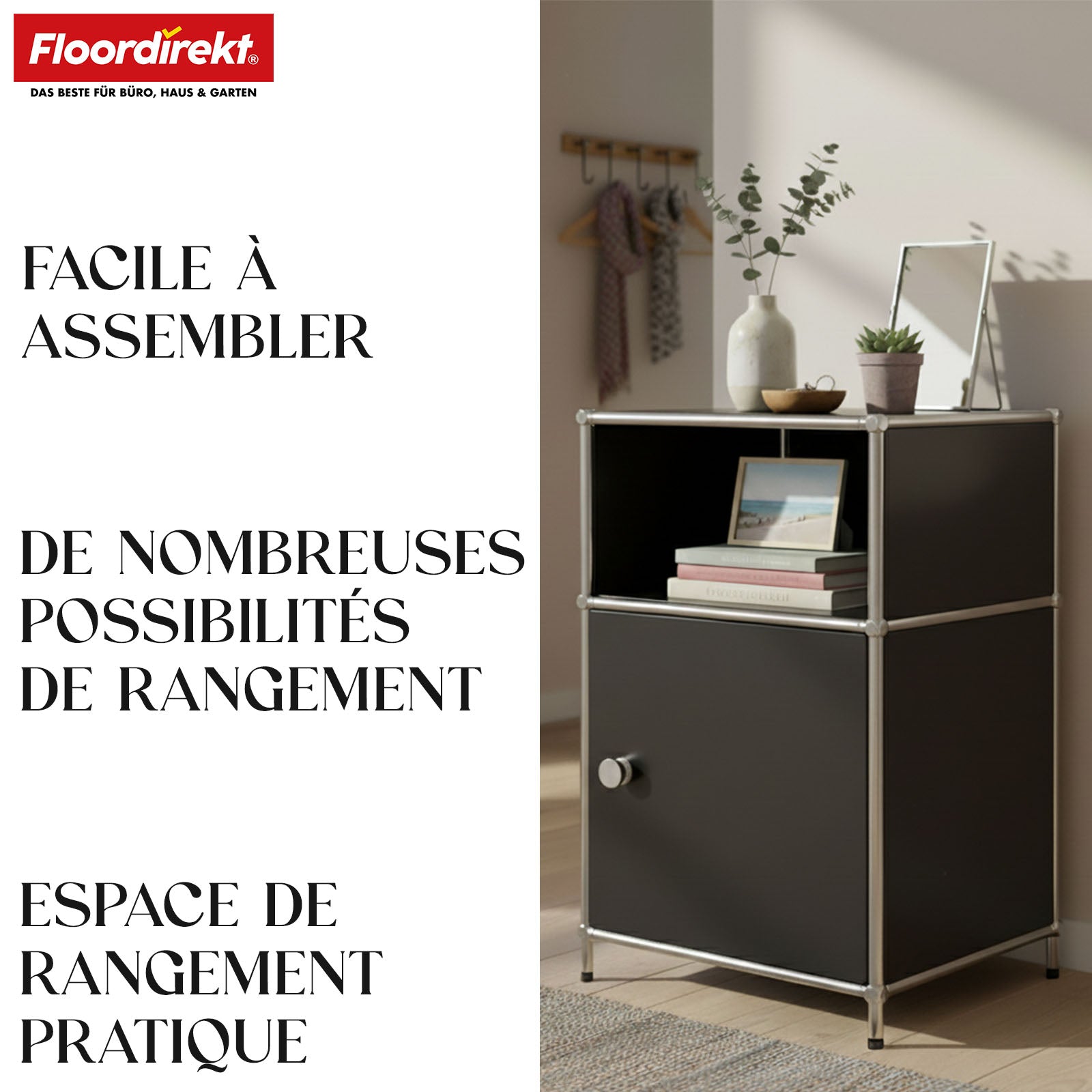 Étagère métallique | Concept Epure MK-040 | Étagère de rangement à 3 niveaux avec porte et tablettes | Disponible en plusieurs couleurs