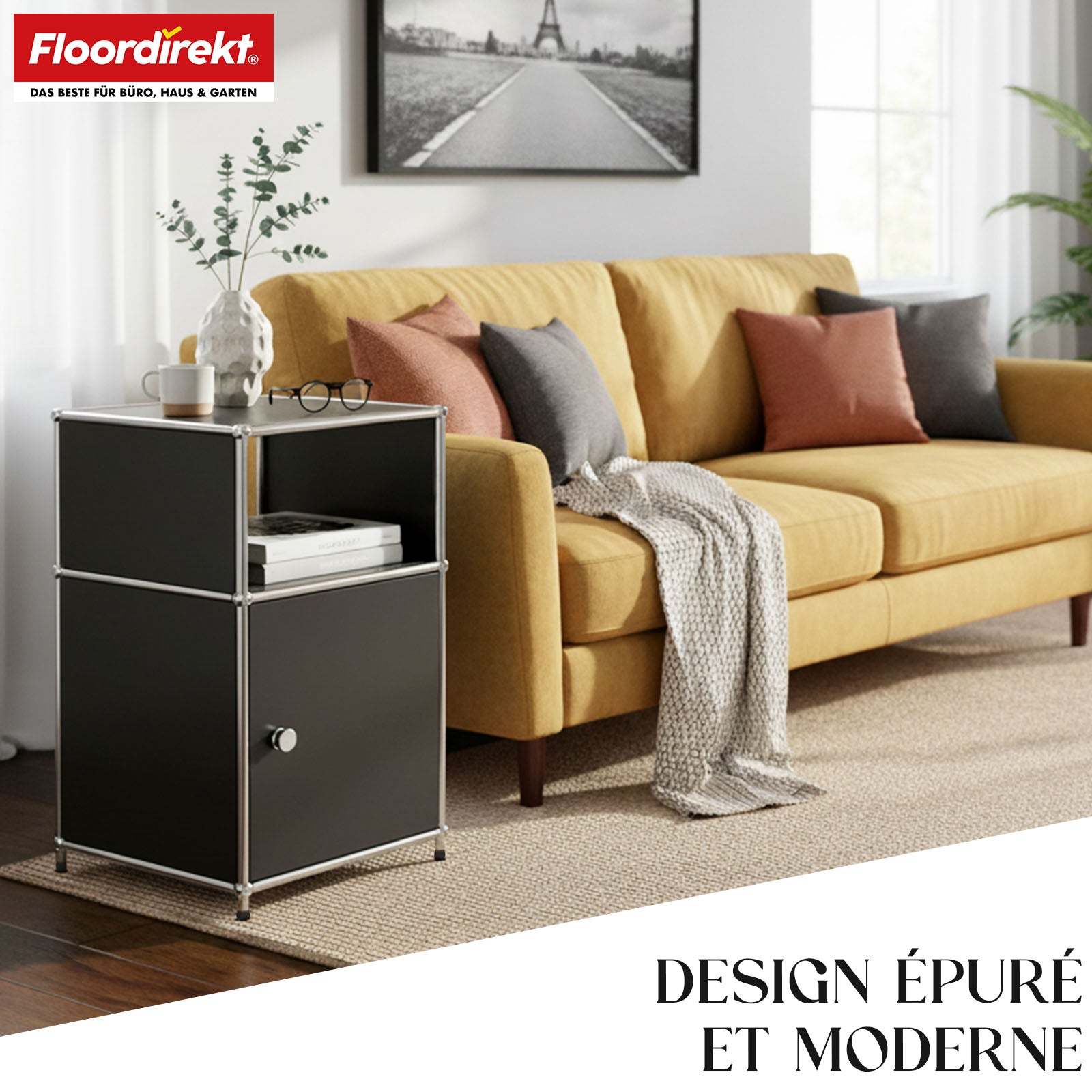 Étagère métallique | Concept Epure MK-040 | Étagère de rangement à 3 niveaux avec porte et tablettes | Disponible en plusieurs couleurs