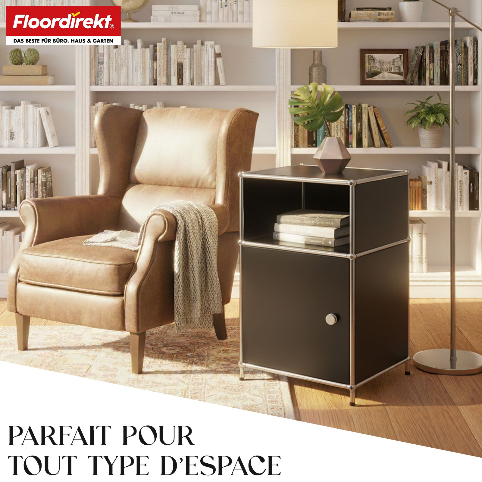 Étagère métallique | Concept Epure MK-040 | Étagère de rangement à 3 niveaux avec porte et tablettes | Disponible en plusieurs couleurs