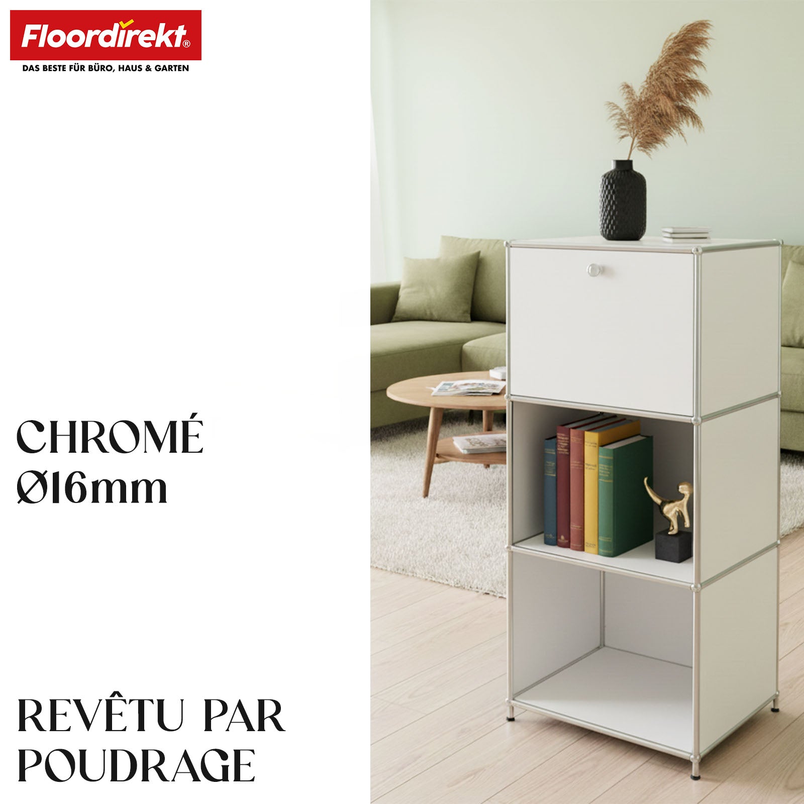 Étagère métallique | Concept Epure MK-107 | Étagère de rangement à 4 niveaux avec compartiment verrouillable et tablettes | Disponible en plusieurs couleurs