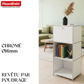 Étagère métallique | Concept Epure MK-107 | Étagère de rangement à 4 niveaux avec compartiment verrouillable et tablettes | Disponible en plusieurs couleurs