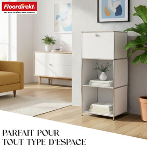 Étagère métallique | Concept Epure MK-107 | Étagère de rangement à 4 niveaux avec compartiment verrouillable et tablettes | Disponible en plusieurs couleurs