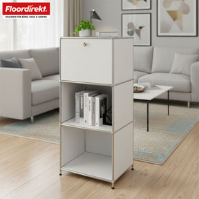 Étagère métallique | Concept Epure MK-107 | Étagère de rangement à 4 niveaux avec compartiment verrouillable et tablettes | Disponible en plusieurs couleurs