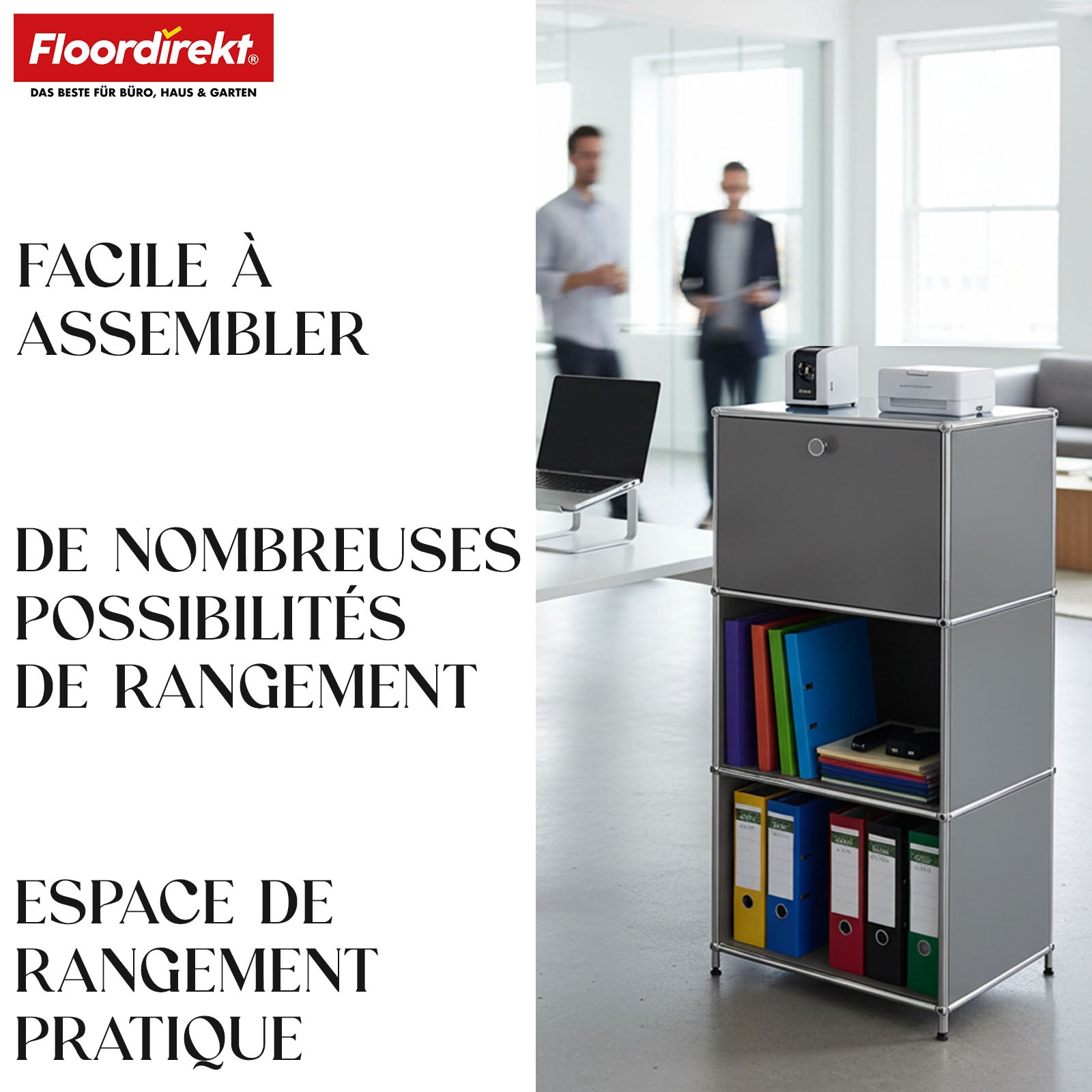 Étagère métallique | Concept Epure MK-107 | Étagère de rangement à 4 niveaux avec compartiment verrouillable et tablettes | Disponible en plusieurs couleurs