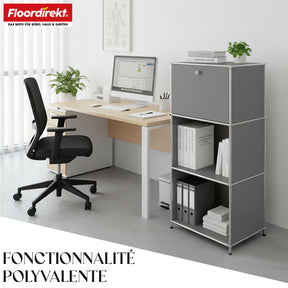 Étagère métallique | Concept Epure MK-107 | Étagère de rangement à 4 niveaux avec compartiment verrouillable et tablettes | Disponible en plusieurs couleurs