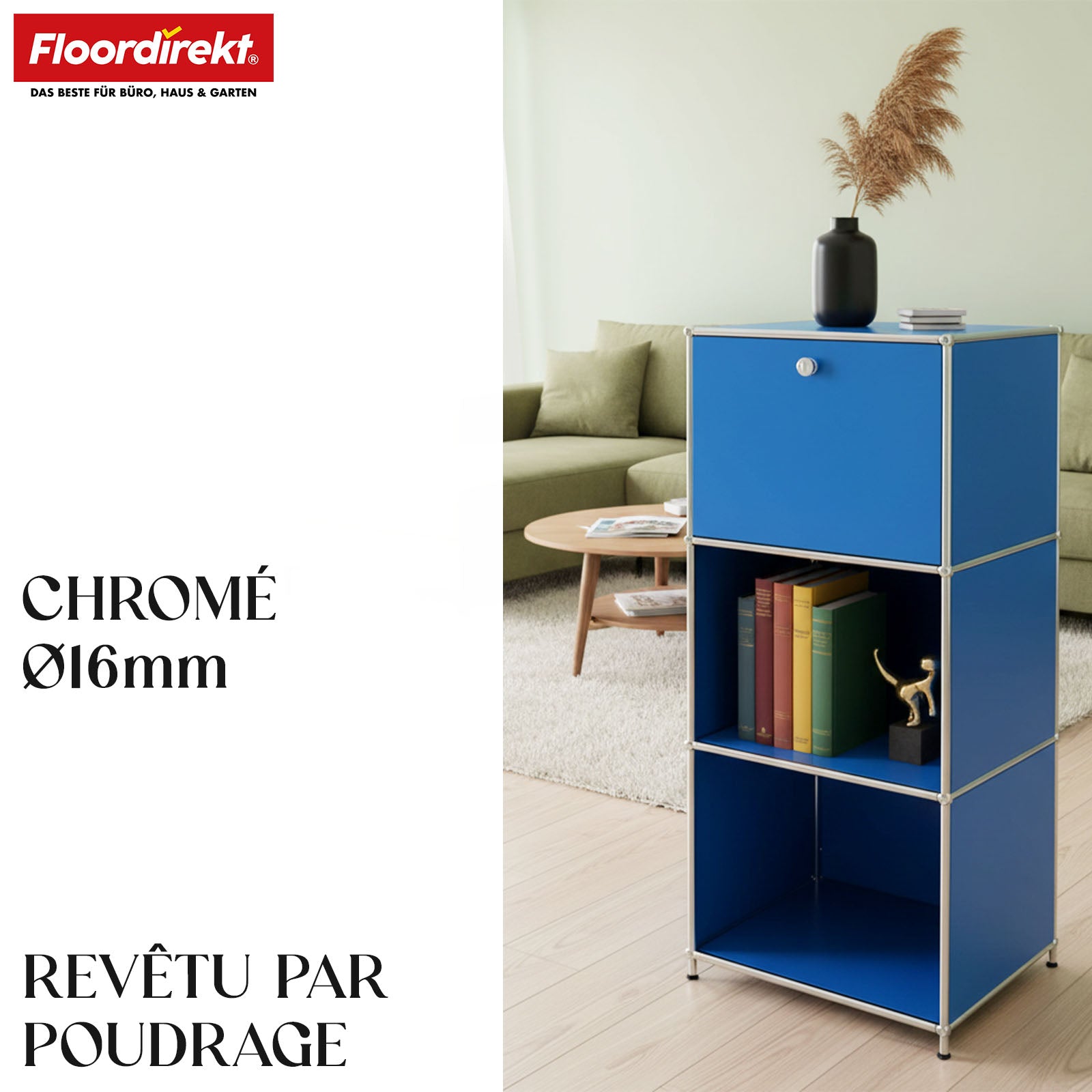 Étagère métallique | Concept Epure MK-107 | Étagère de rangement à 4 niveaux avec compartiment verrouillable et tablettes | Disponible en plusieurs couleurs