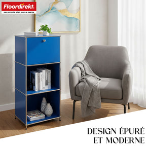 Étagère métallique | Concept Epure MK-107 | Étagère de rangement à 4 niveaux avec compartiment verrouillable et tablettes | Disponible en plusieurs couleurs