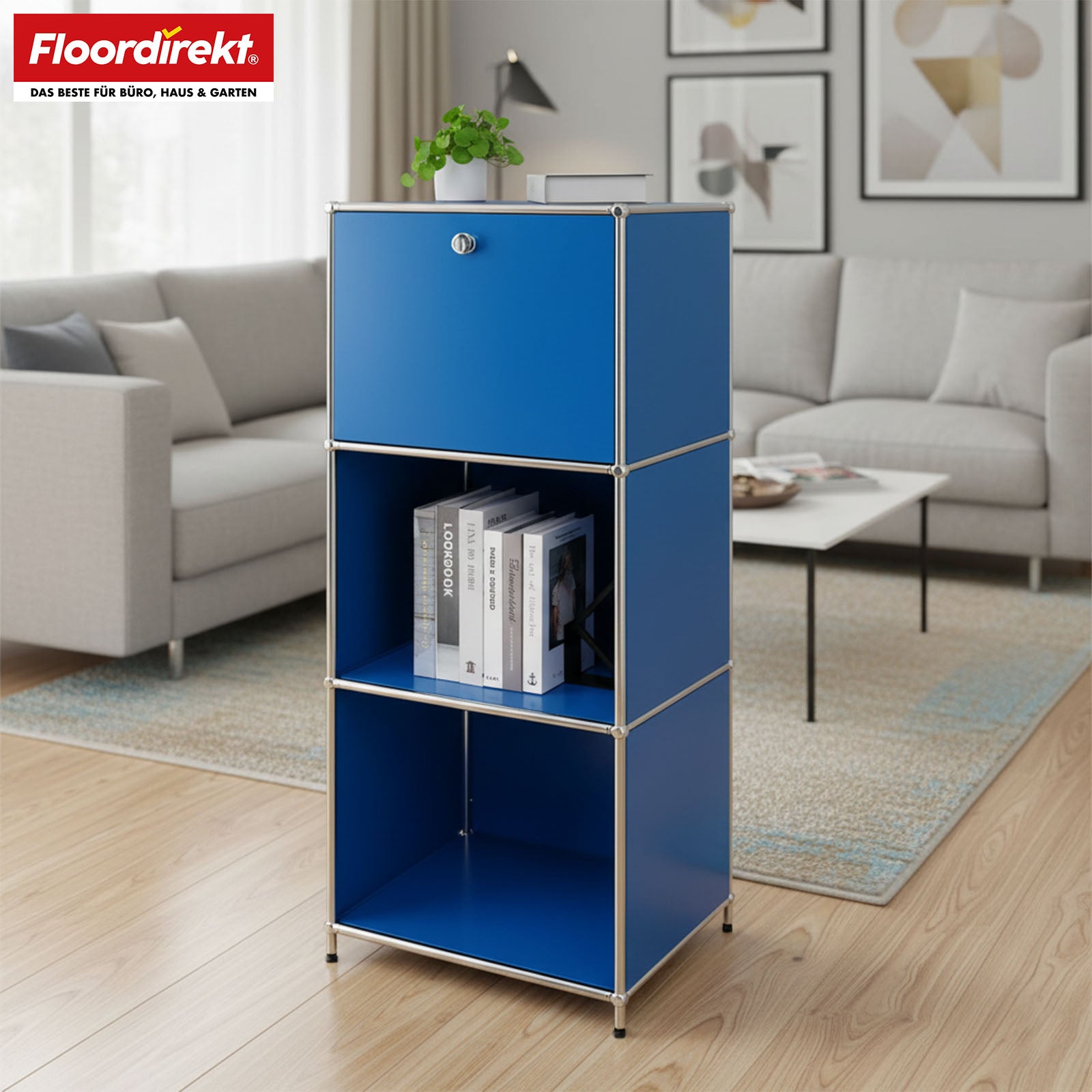 Étagère métallique | Concept Epure MK-107 | Étagère de rangement à 4 niveaux avec compartiment verrouillable et tablettes | Disponible en plusieurs couleurs