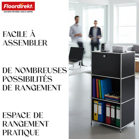 Étagère métallique | Concept Epure MK-107 | Étagère de rangement à 4 niveaux avec compartiment verrouillable et tablettes | Disponible en plusieurs couleurs