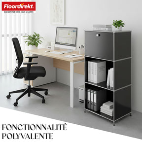 Étagère métallique | Concept Epure MK-107 | Étagère de rangement à 4 niveaux avec compartiment verrouillable et tablettes | Disponible en plusieurs couleurs