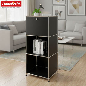 Étagère métallique | Concept Epure MK-107 | Étagère de rangement à 4 niveaux avec compartiment verrouillable et tablettes | Disponible en plusieurs couleurs