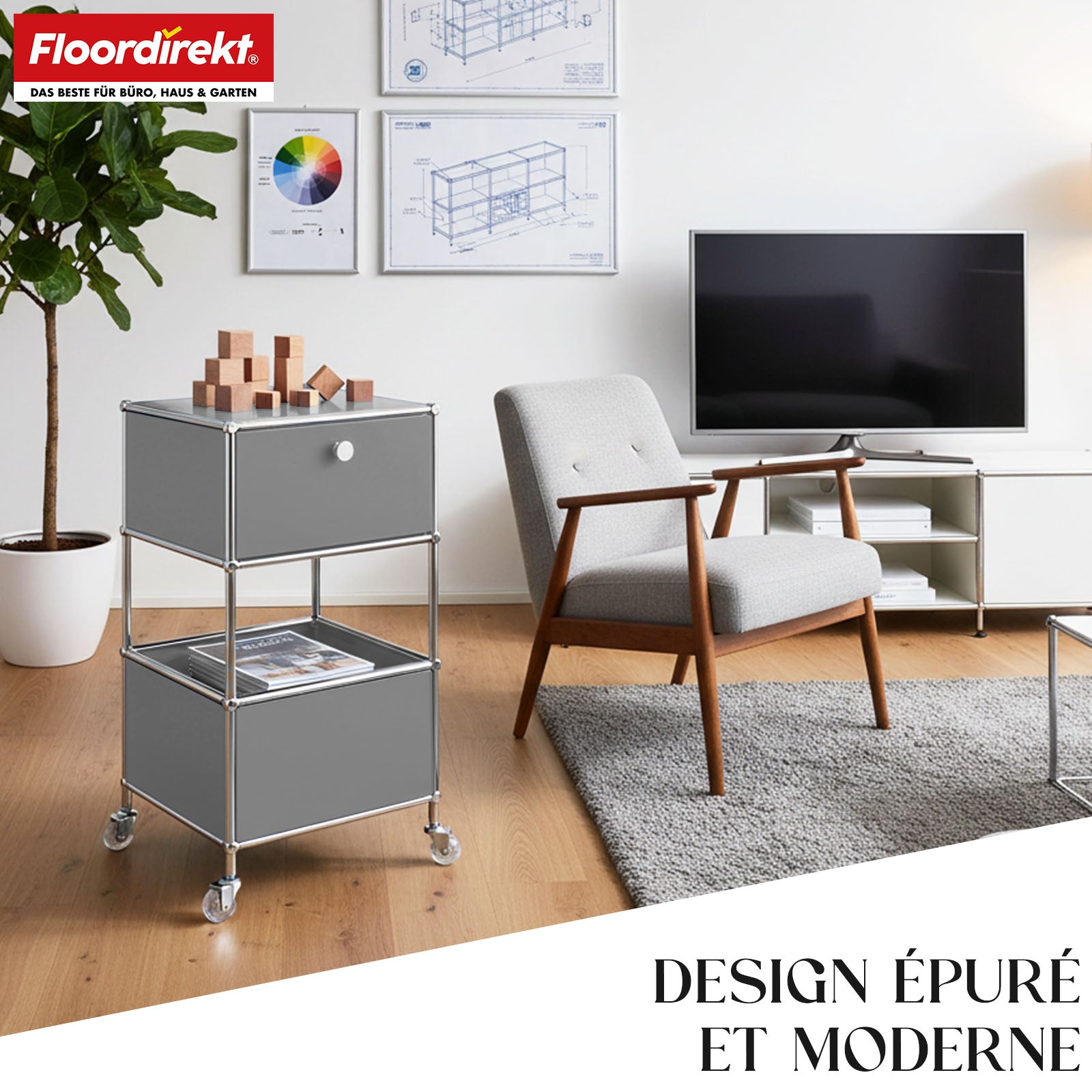 Étagère métallique | Concept Epure MK-145 | Caisson à roulettes à 3 niveaux avec tiroir et étagères | Disponible en plusieurs couleurs