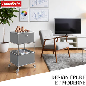 Étagère métallique | Concept Epure MK-145 | Caisson à roulettes à 3 niveaux avec tiroir et étagères | Disponible en plusieurs couleurs