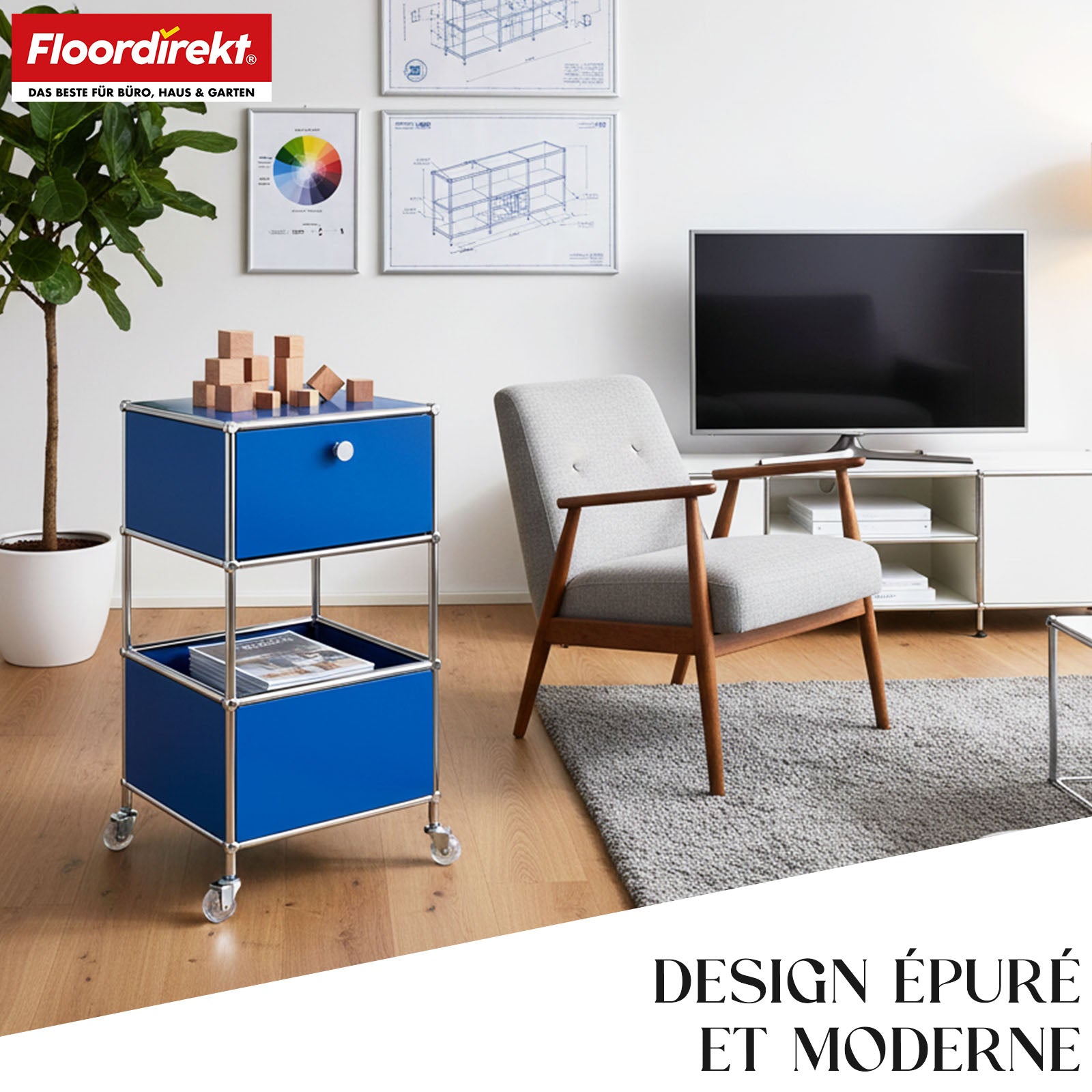 Étagère métallique | Concept Epure MK-145 | Caisson à roulettes à 3 niveaux avec tiroir et étagères | Disponible en plusieurs couleurs