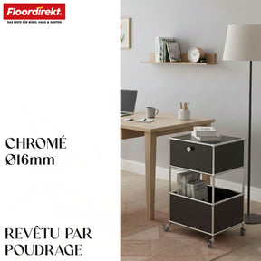 Étagère métallique | Concept Epure MK-145 | Caisson à roulettes à 3 niveaux avec tiroir et étagères | Disponible en plusieurs couleurs