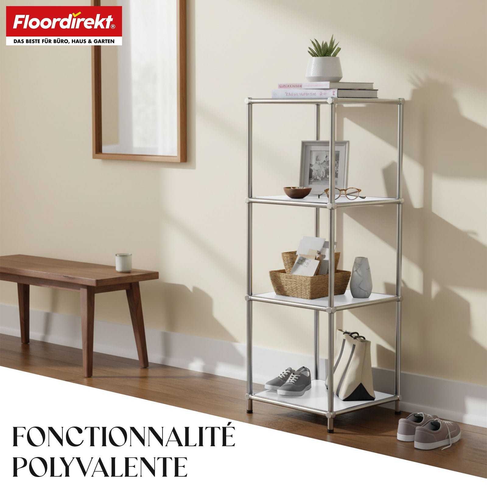 Étagère métallique | Concept Epure MK-005 | Étagère à 4 niveaux avec tablettes ouvertes | Disponible en plusieurs couleurs