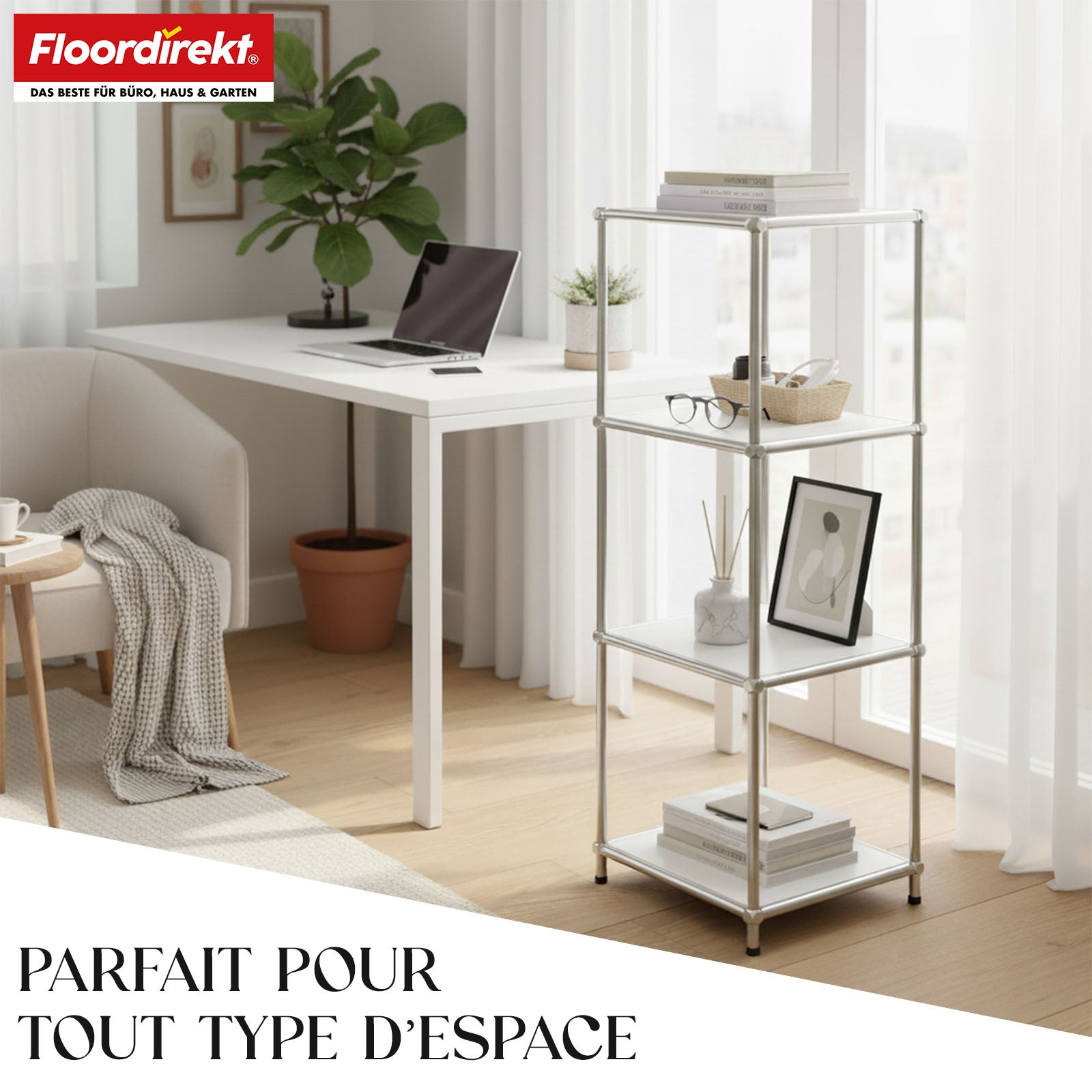 Étagère métallique | Concept Epure MK-005 | Étagère à 4 niveaux avec tablettes ouvertes | Disponible en plusieurs couleurs