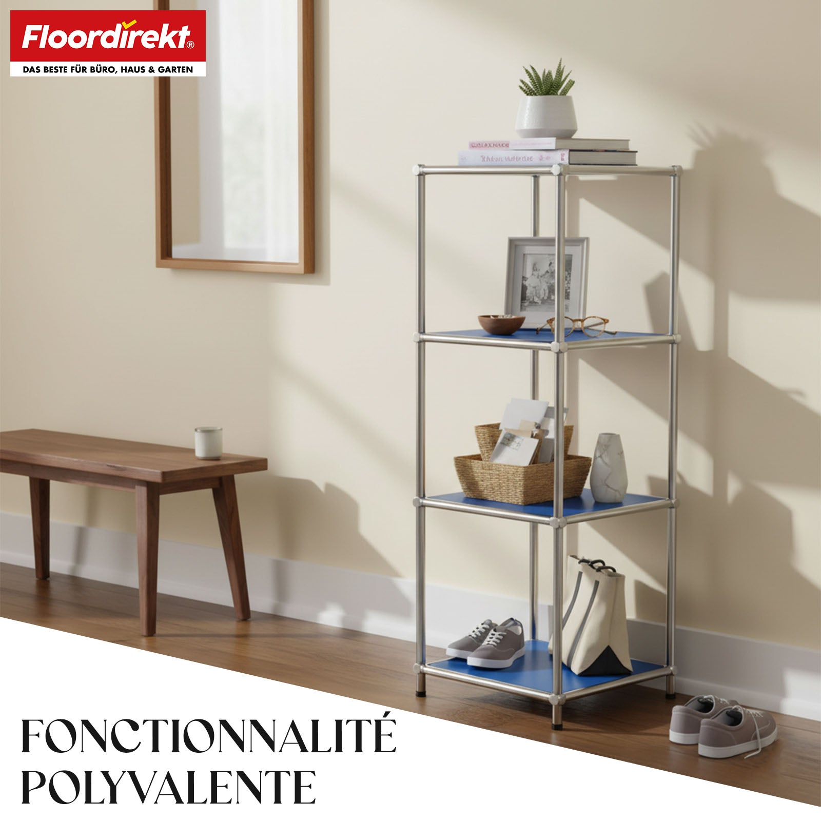 Étagère métallique | Concept Epure MK-005 | Étagère à 4 niveaux avec tablettes ouvertes | Disponible en plusieurs couleurs