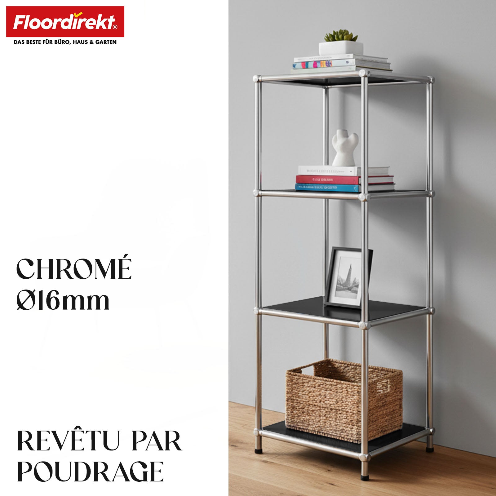 Étagère métallique | Concept Epure MK-005 | Étagère à 4 niveaux avec tablettes ouvertes | Disponible en plusieurs couleurs