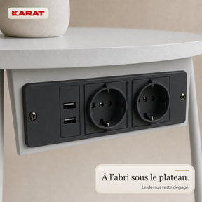 Table d’appoint | Dario | Table ronde avec 2 prises, 2 ports USB-A & panier de rangement | Ø 45 cm | 4 coloris
